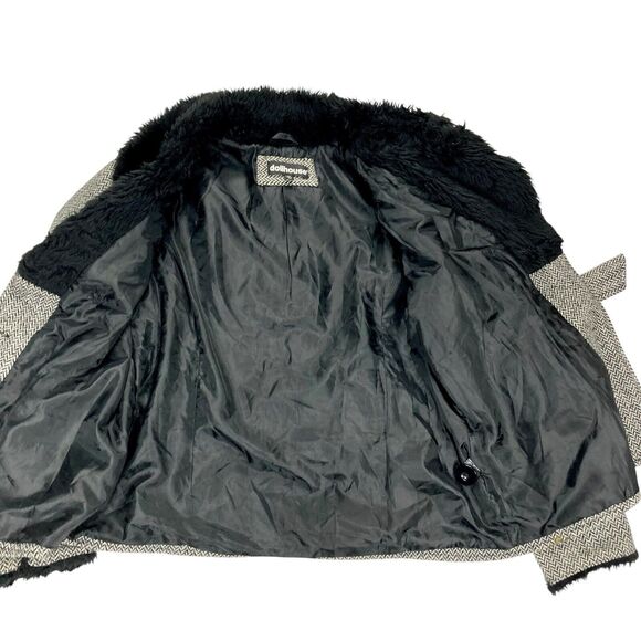 Dollhouse Tweed Wool Coat XL Faux Fur Collar & Cuffs Modern Chic Elegant Jacket - Picture 10 of 16